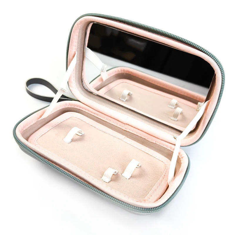 LED Pink Leather Women Cosmetics Brush Case Bag With Mirror Portable Travel EVA Hand Makeup Storage Box