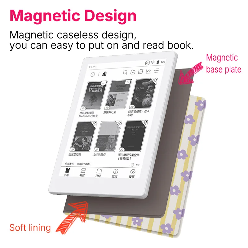 Etui Magnetyczne Murmelo do Boox Go6 Gen2 Poke7 Poke6 Poke5 Bezramkowe z Funkcją Automatycznego Usypiania i Wybudzania, Wzór Świeżych Kwiatów — zdjęcie produktu 4
