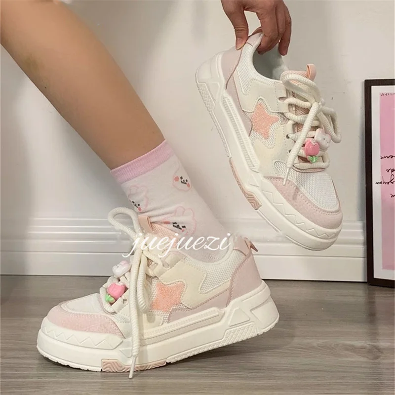 Pink Sports Shoes Woman Spring Autumn 2024 Platform Sneakers Vintage Casual Vulcanize Kawaii Female Flats Platform Shoes