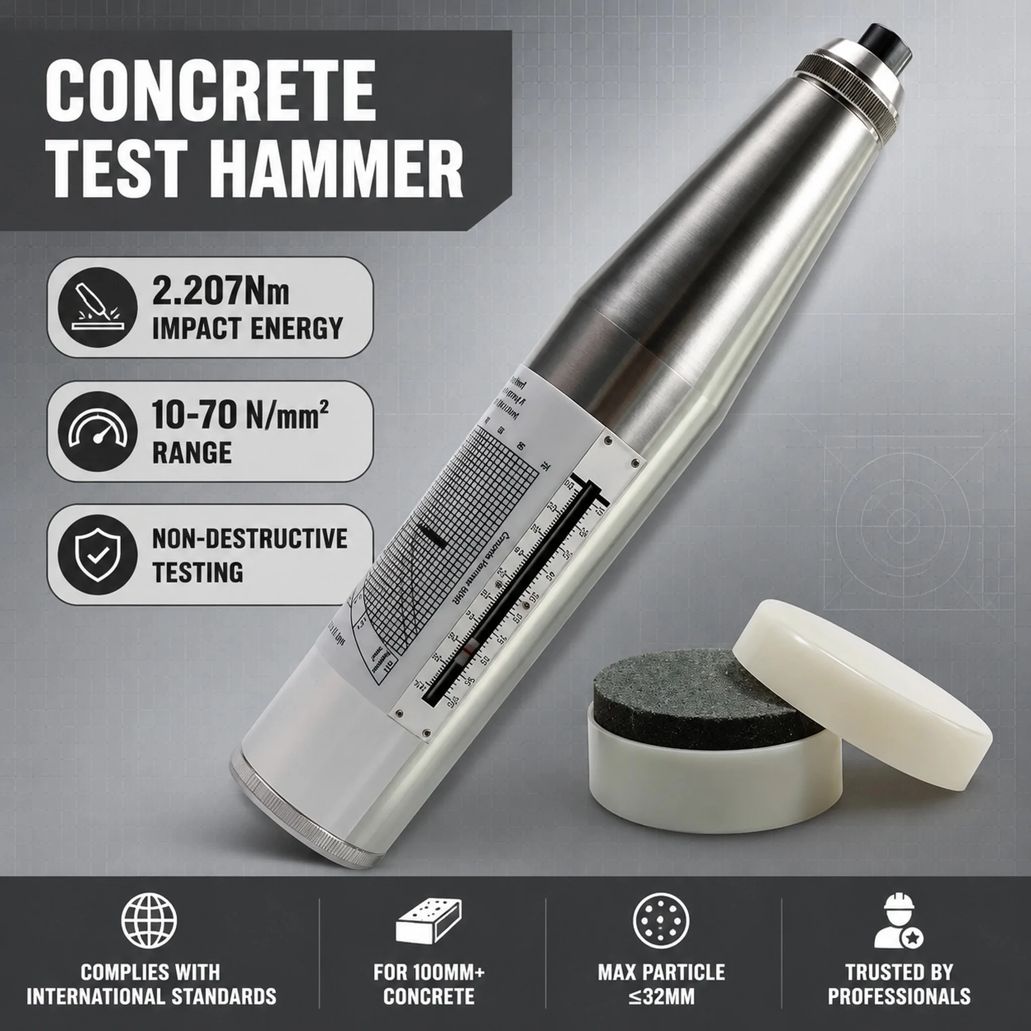 ZC3-A Concrete Test Hammer Schmidt Type Rebound Hammer 2.207J 10-60MPa Concrete Strength Tester for Building Construction