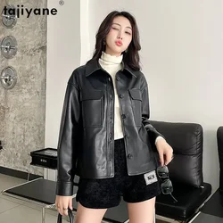 Tajiyane Real Leather Women Genuine Sheepskin Leather Jackets for Women Single Breasted Leather Coat Square Collar New Outwear