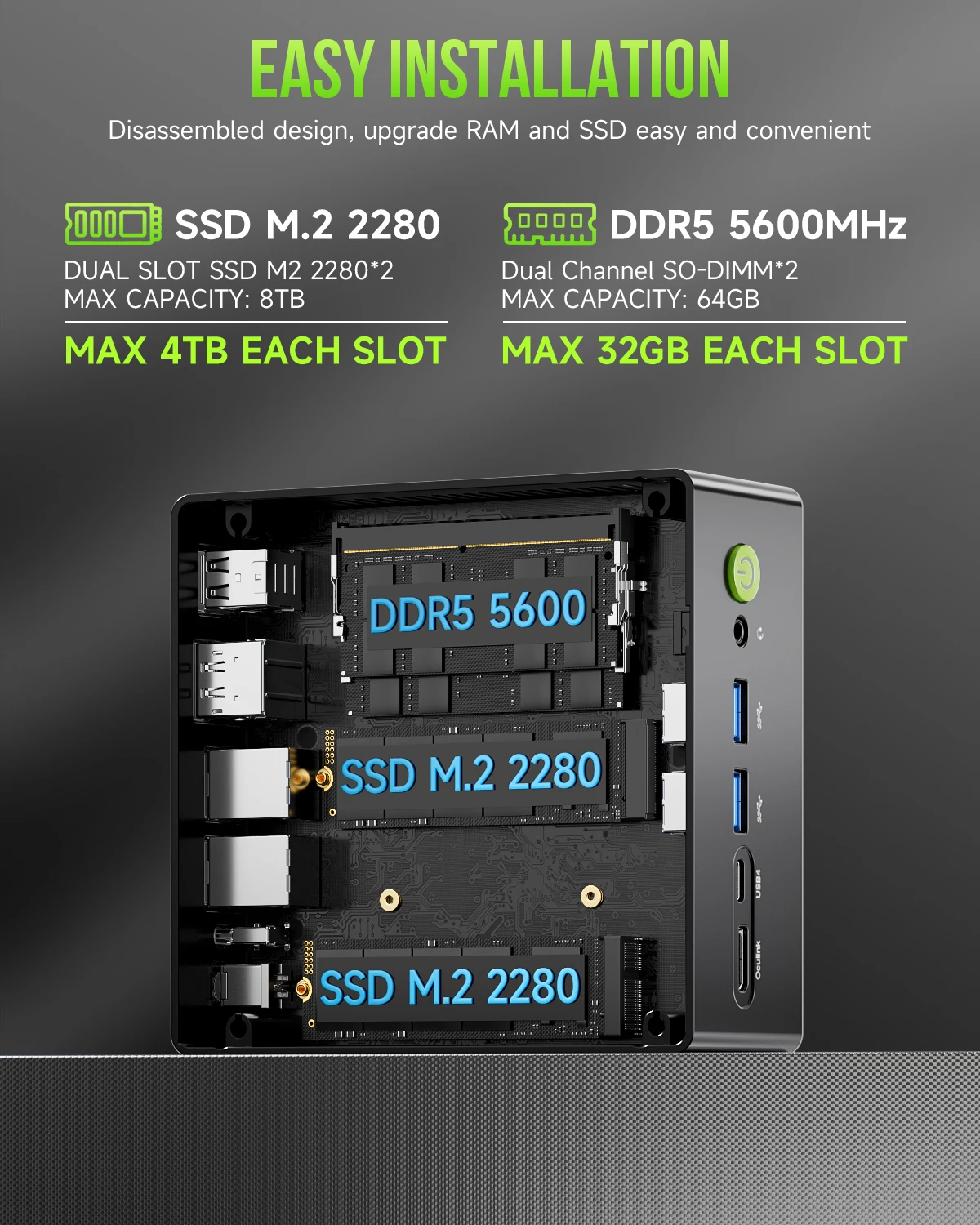 AMD R9 8945HS Mini PC 32GB RAM 1TB NVMe Desktop AMD Radeon 780M Dual HD-MI 4K HDR Win 11 Pro Computer Gaming Mini PC