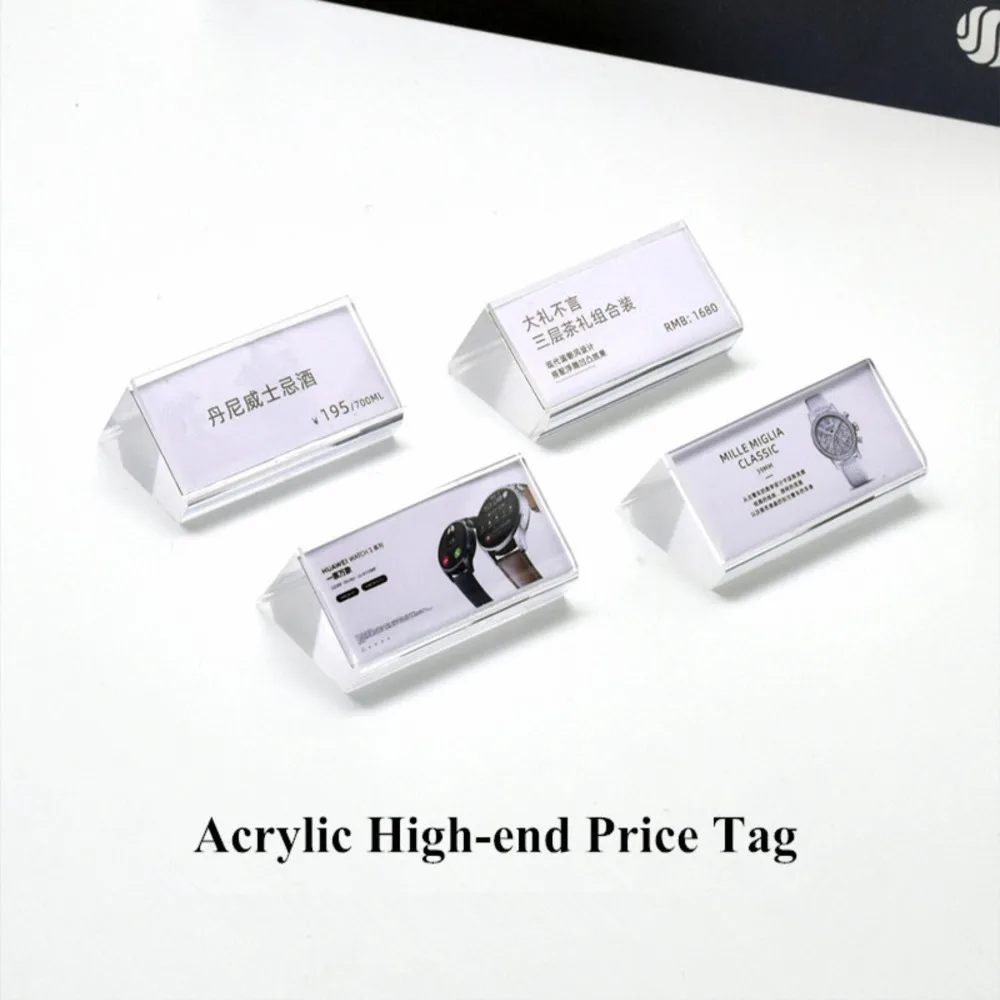 5PCS 50x25mm Mini Slanted Clear Acrylic Price Tag Holder Display Stands Small Table Plastic Price