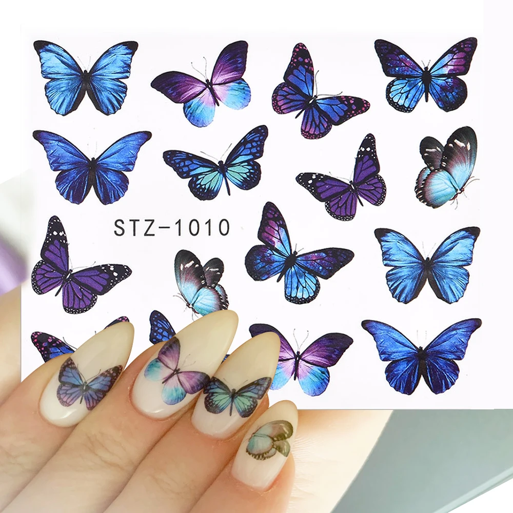 1 PC Pink Purple Butterflies Nails Art Manicure Stickers Decals 3D Spring Summer Theme Flowers Nail Slider Decor Decoration