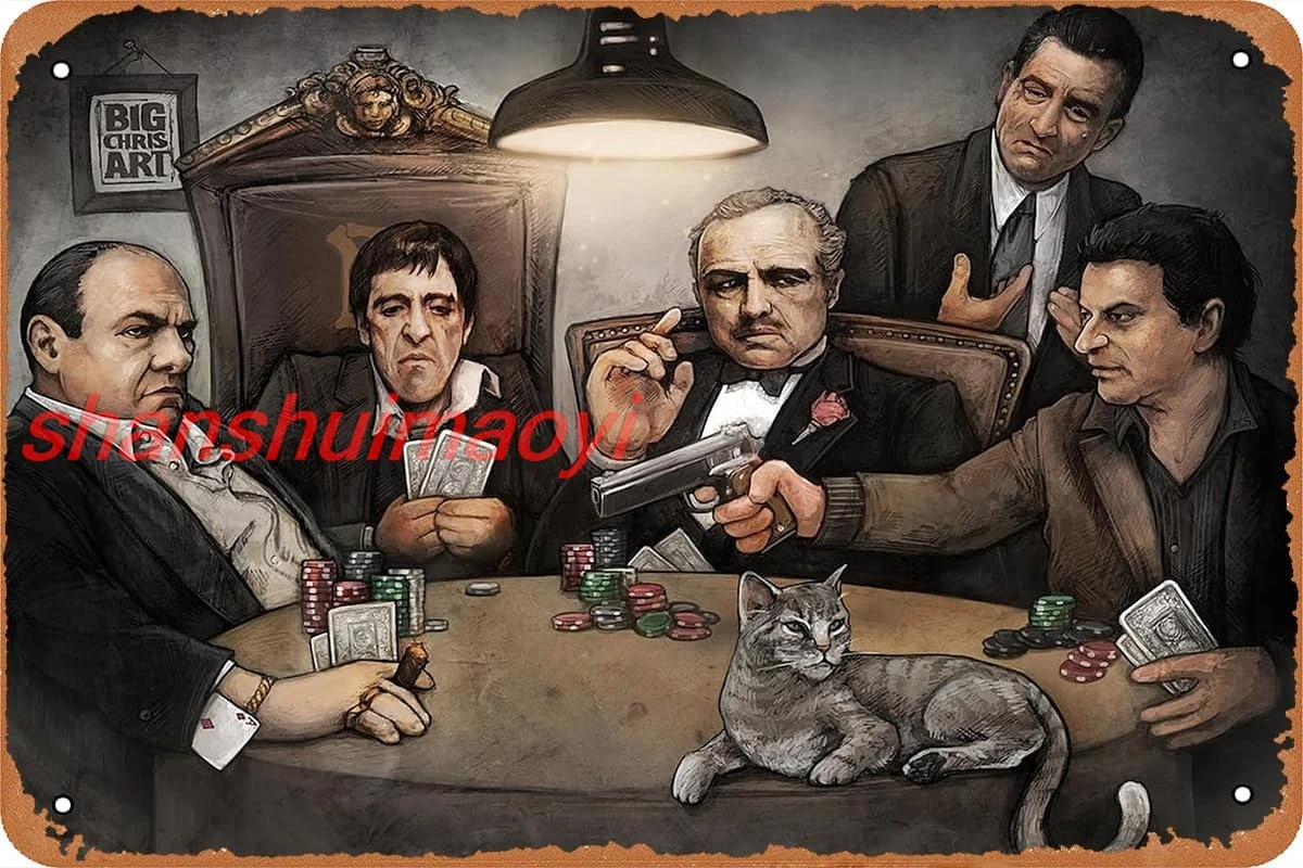 Gangsters Playing Poker Godfather Movie Poster Retro Metal Sign Vintage Tin Sign for Bar Man Cave Office Garage Home Wall D sign