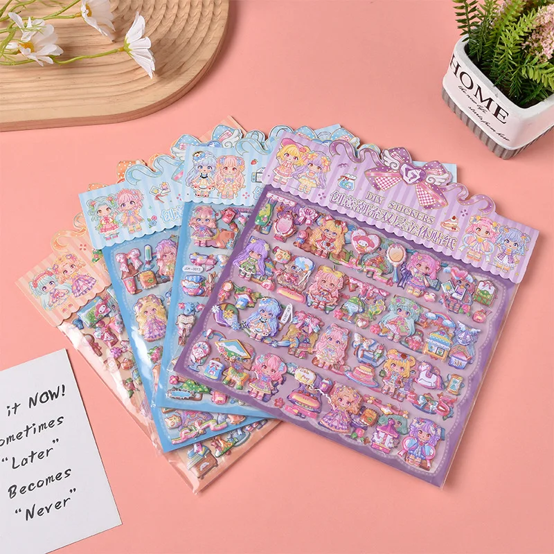 

4 шт., нежная фольга, тиснение, костюм принцессы, сменная вечеринка, милая мультяшная 3D пузырьковая наклейка, детская игрушка в новом стиле