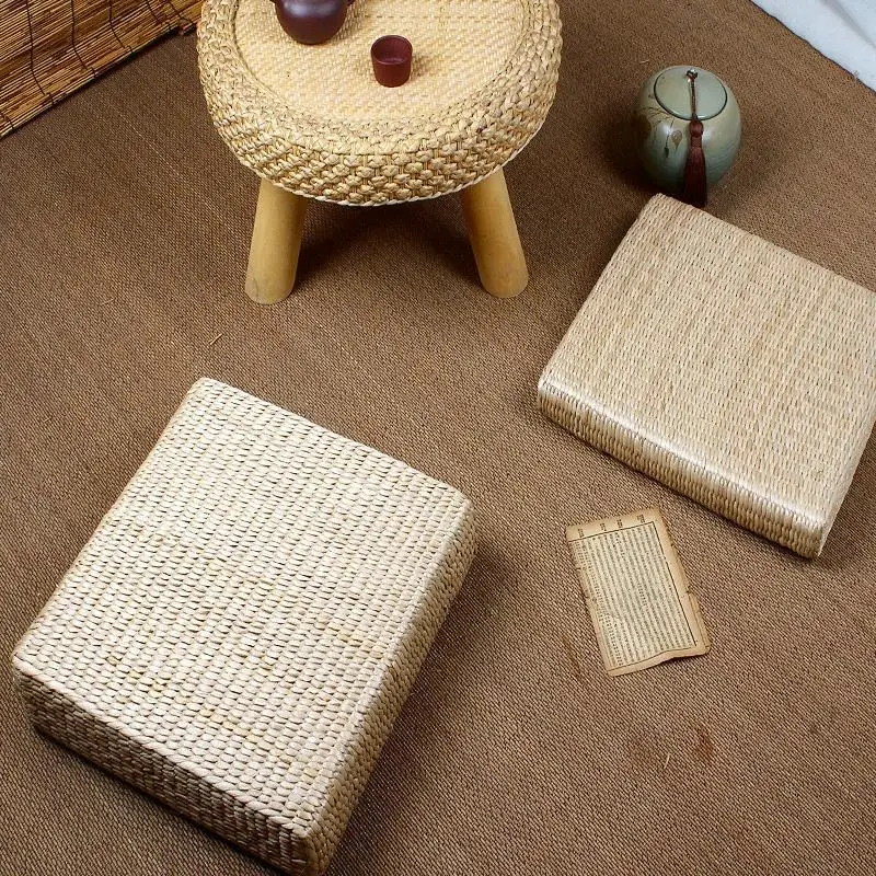 Thickened Straw Woven Futon Square Household Outdoor Kneeling Mat, Summer Lazy Living Room Cushion, Woven Cushion，Home Textile