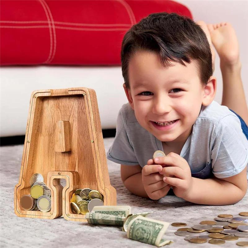 BNVN-9 بوصة خشبية رسالة حصالة على شكل حيوان حصالة للبنين بنات طفل عملة البنك النقدية التوقف صندوق هدية عيد ميلاد للأطفال (أ)