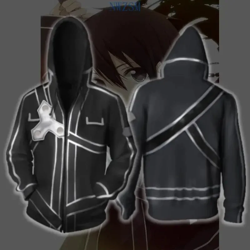 SAO Sword Art Online Kirito Asuna Cosplay Costume Zip Up 3D Hoodies Long Sleeve Men Anime Hoodie Oversized Hooded Sweatshirt