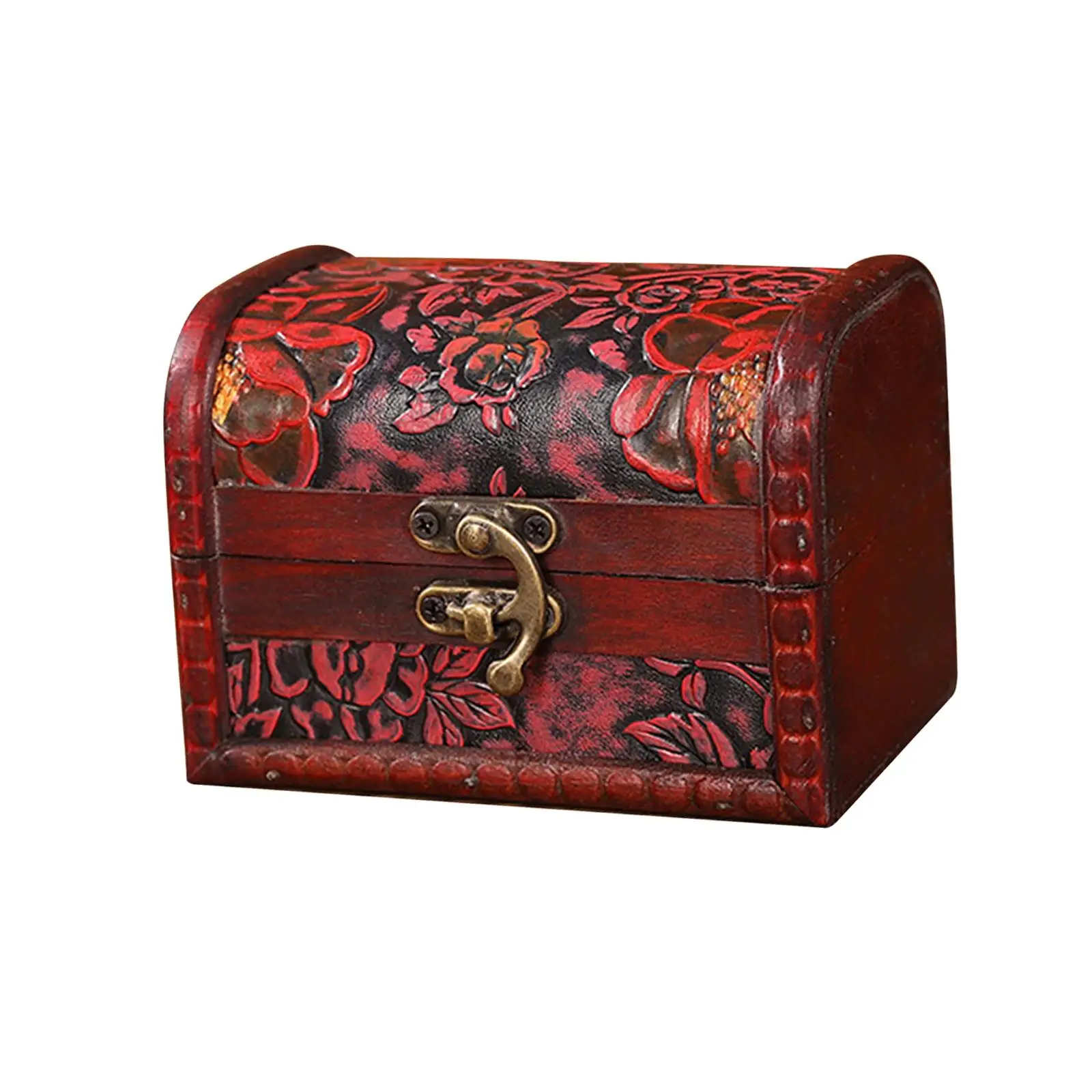 Treasure Chest Wooden Jewelry Box Organizer Case Hinged Trinket Box Decorative Storage Box for Mother Day Pendants Hair Clips
