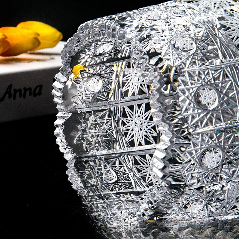 Crystal glass vase fine engraved light luxury home desktop flower arrangement, transparent vase