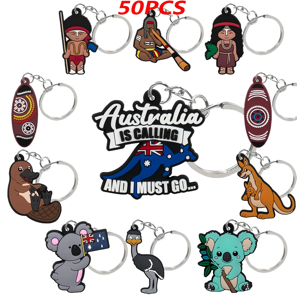 50PCS Australian Style Keychain Cute Platypus Kangaroo Friends Key Gift Koala Emu Keyring Fashion Women Men Car Key Accessories