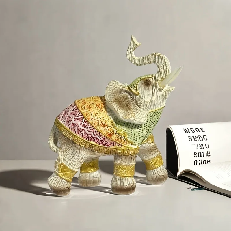 

Elephant Figurine Animal Sculpture Collectible Desktop Ornament Decorative Statue for Desk Cabinet Entrance Housewarming Gift