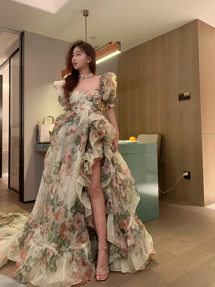 Style Dress Super Mori Floral Skirt Birthday Little Mopping Floor Puffy Long for Women Summer