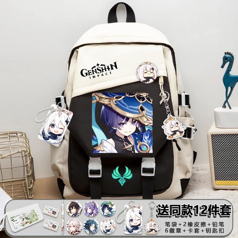 Cute Funny Genshin Impact with Pain Pack Badge Set Backpack Pencil Box Anime Teenager Schoolbag Student Girl Boy Book Travel Bag