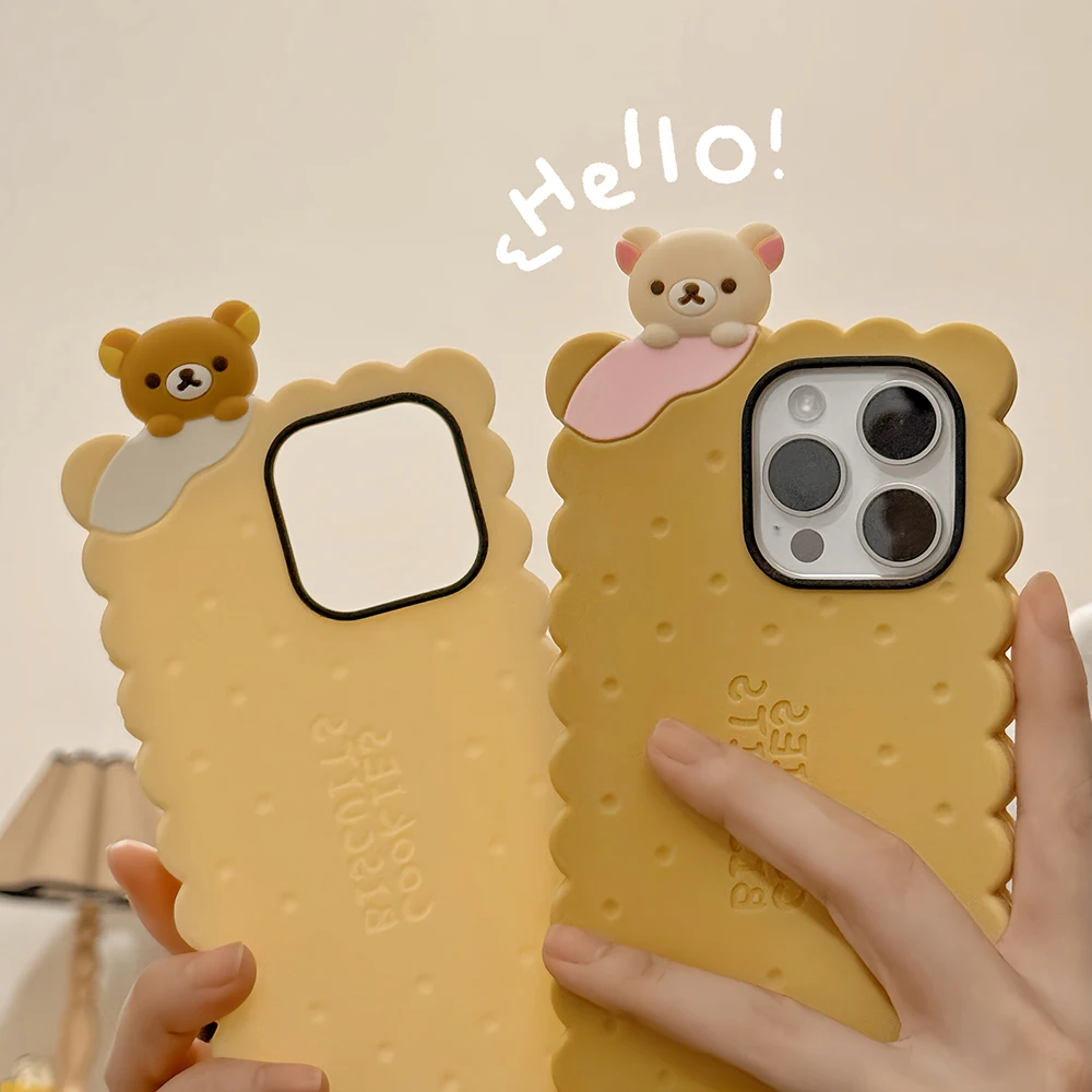 Cartoon Cute Biscuit Rilakkuma Bear Phone Case for IPhone 11 12 13 14 15 16 Pro Max Plus Silicone Anti-drop Back Cover Funda