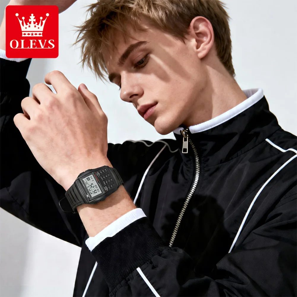 OLEVS 1126 Fashion Men's Calculator Wristwatch Waterproof Business Sport Original Electronic Digital Watch for Man