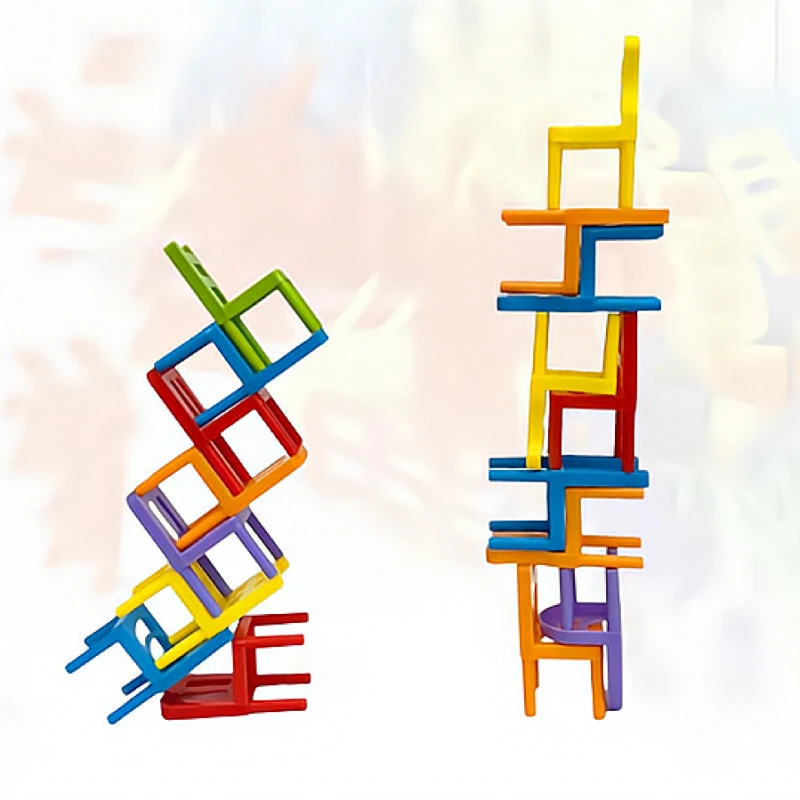 24pcs 2.36-Inch Stacked Chairs Building Blocks Stacked Chairs Parent-Child Gatherings Interactive Stress Relieving Random Shapes