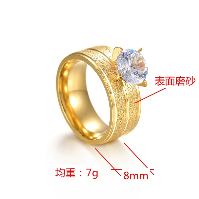 Letdiffery 8mm Bling Crystal Wedding Rings for Couple Golden Stainless Steel Women Ring Sets Men Lovers Jewelry Engagement Gift