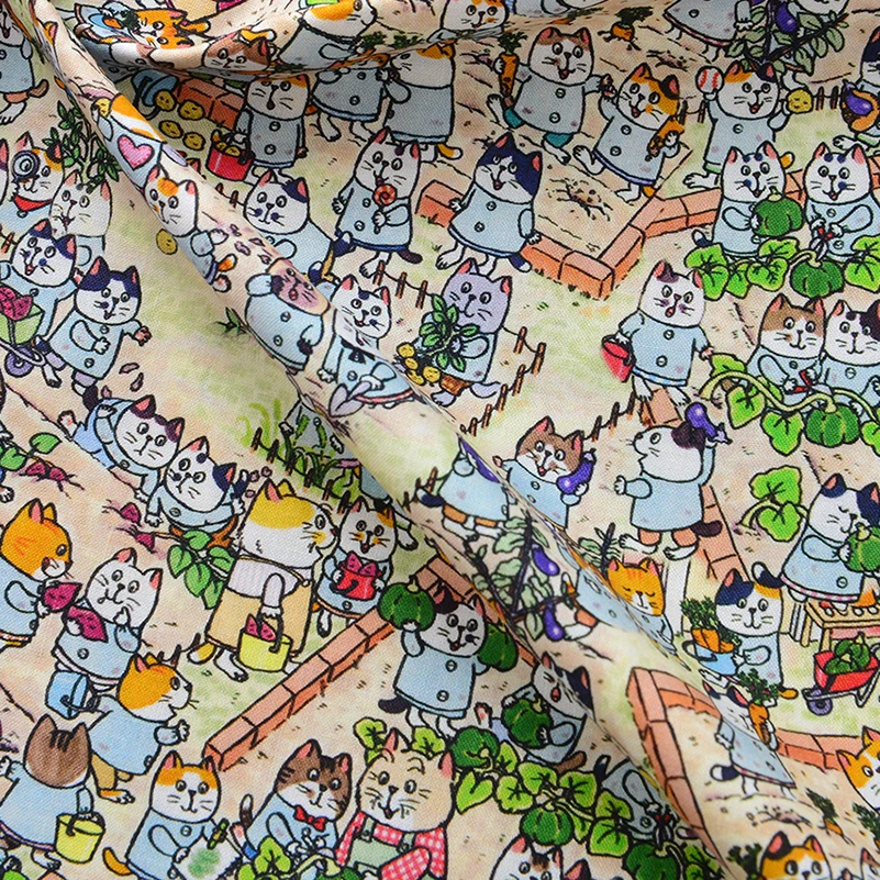 Cotton Fabric Handmade DIY Clothing Clothes Baby Children Printed Cartoon Cat by Half Meter