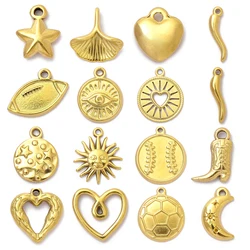 5pcs/Lot Stainless Steel Football Baseball DIY Bracelet Charms Sun Star Moon Necklace Pendants Women's Ginkgo Leaf Jewelry