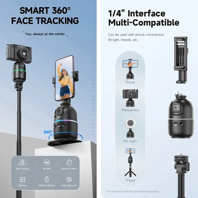 AI Smart Gimbal Auto Face Tracking Gimbal 1200Mah 360° Rotation For Smartphone Video Vlog Stabilizer Phone Holder