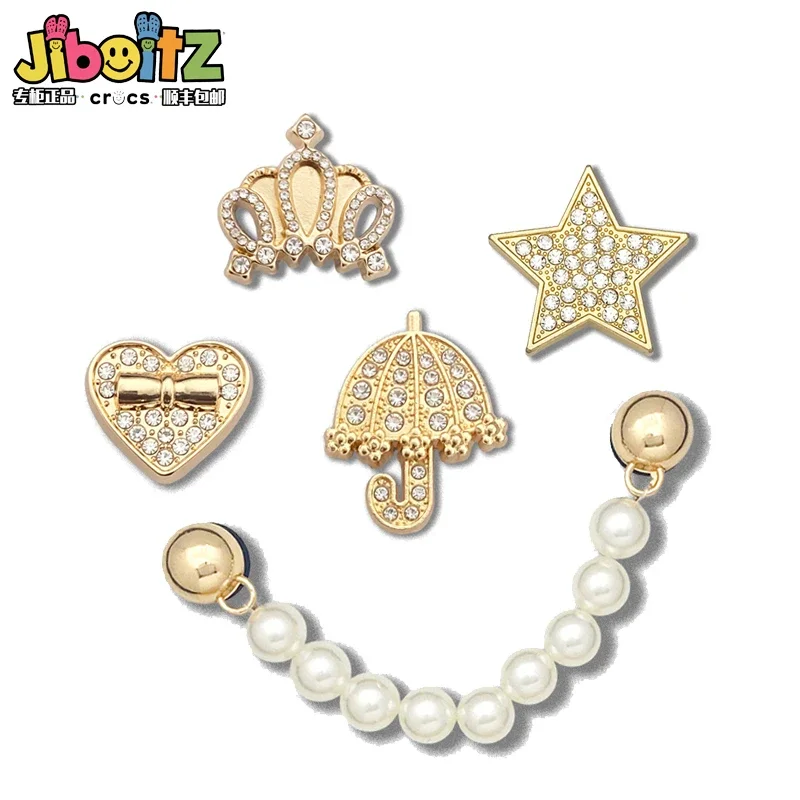 Shiny Diamond Pearl Chain Metal Sheo Charms for Sandals Clogs Y2k Fashion Cartoon Pearl Diamond Shoe Decoration Kids Gifts