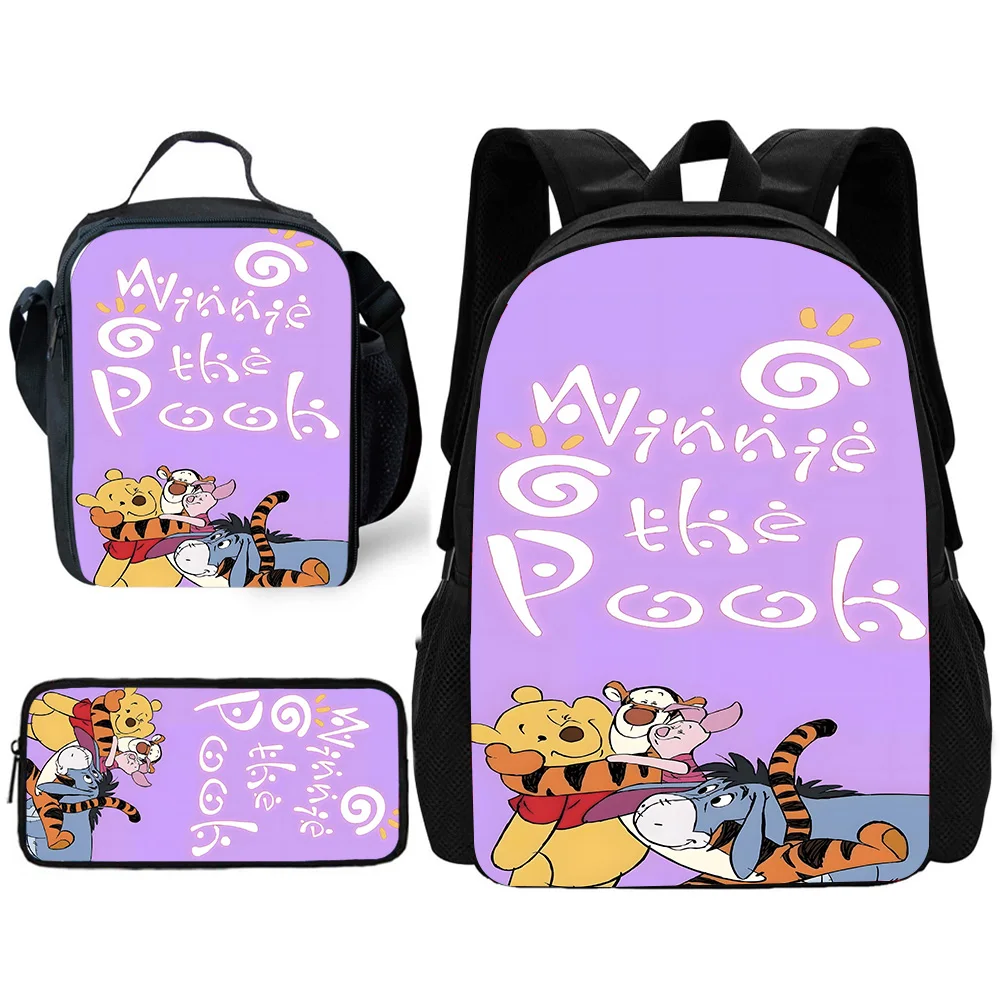 Cute Winnies the Pooh bear Child School Backpack with Lunch Bags ,Pencil Bags ,School Bags for Boys Girls Best Gift