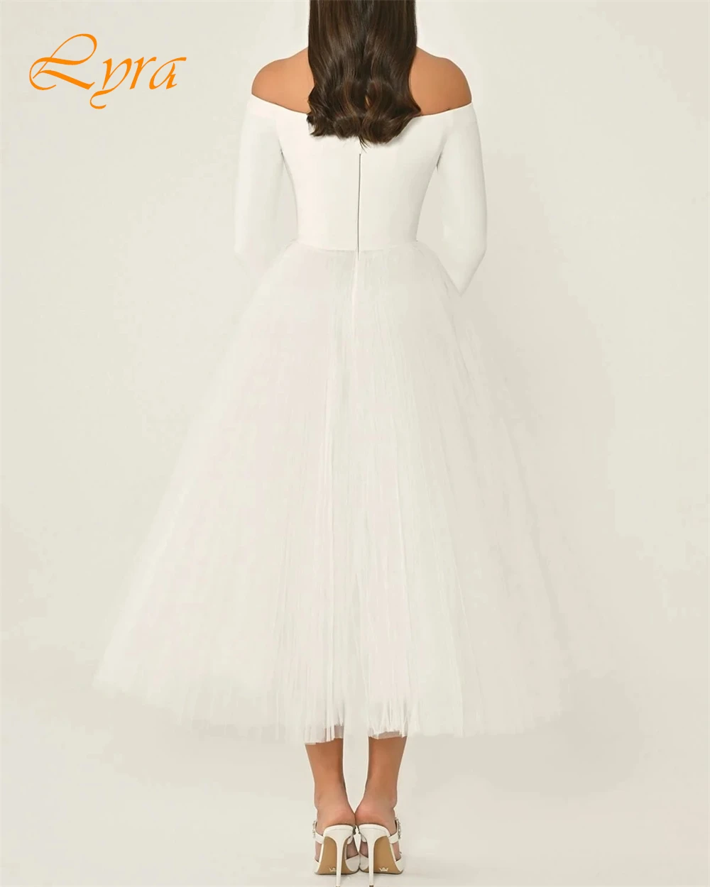 فستان سهرة مخصص رشيق من الأورجانزا على شكل حرف a برقبة قارب وأكمام طويلة فساتين لحضور الحفلات الموسيقية الفاخرة للمناسبات الخاصة