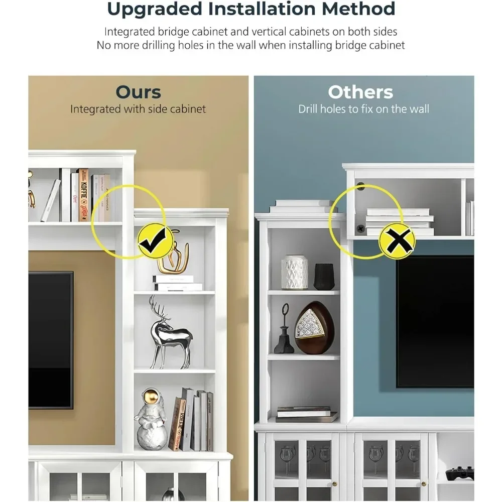 Wall Unit Entertainment Center with Storage, Modern TV Entertainment Center with Bookshelves and Bridge Cabinet