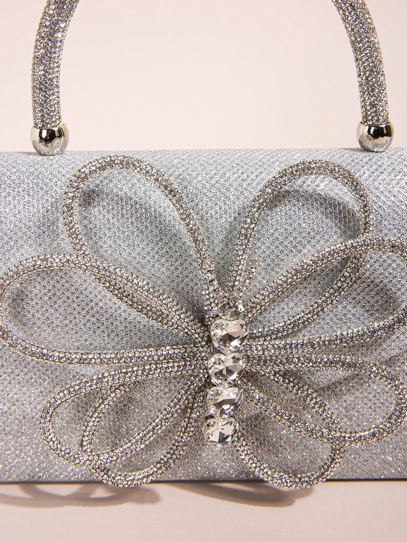 Rhinestone Glitter Chain Handbag, Elegent Textured Satchel Flap Purse, Classic Dinner Evening Bag, Glitter Bow Decor Clutch Purs