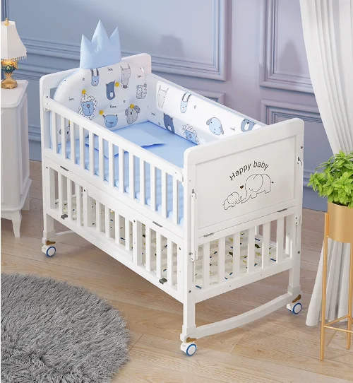 Hot Sale European style 3 in 1 Multifunction Wooden Babi Cot Bed Children Furniture White Solid Wood Babi Wood Crib Toddler Bed