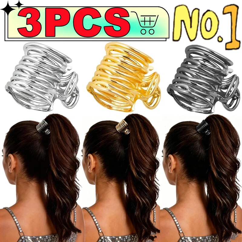 

New 1PC-3PCS Hollow Metal Fixed Artifact Hair Clip Temperament Clip Cool Style High-end Feeling Women's High Ponytail Grip Clips