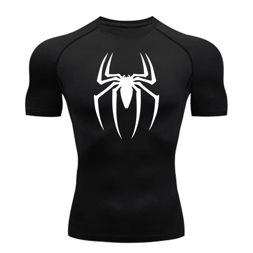 Men's Spider Print Compression Shirt, Quick Dry T-Shirt, Gym Running Jersey, Breathable Short Sleeve. JW006