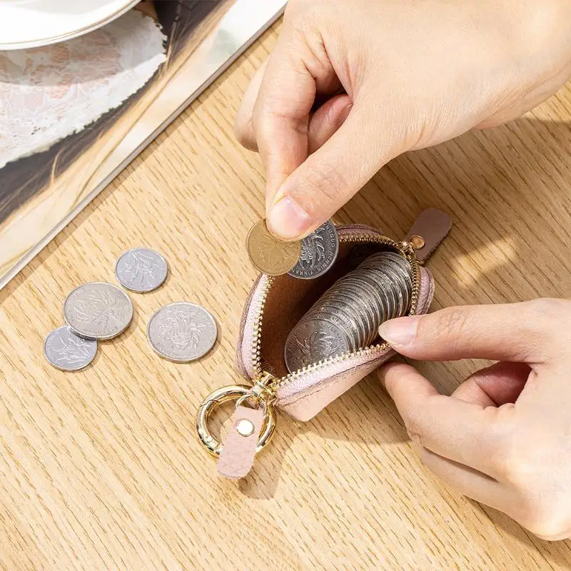 Mini-Leder-Münzbörse mit Schlüsselring, minimalistischer Reißverschlussbeutel für Männer und Frauen, kleiner tragbarer Leder-Geldbeutel. – Detail 6