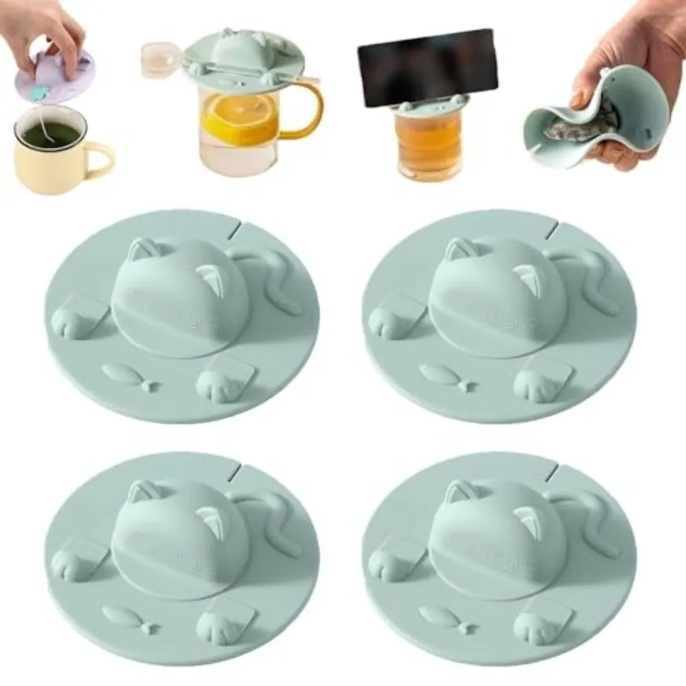 New Cat-shaped Tea Bag Mug Topper Universal Squeezer Cup Covers Multi-functional Dustproof Water Cup Lid