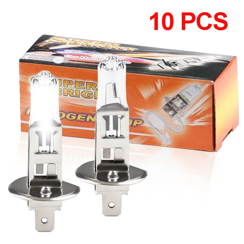 10pcs Halogen Bulbs Super Bright H1 Yellow Halogen Fog Light Bulb 12V 55W 4500K Car Head Lamp HeadLight Car Accessories