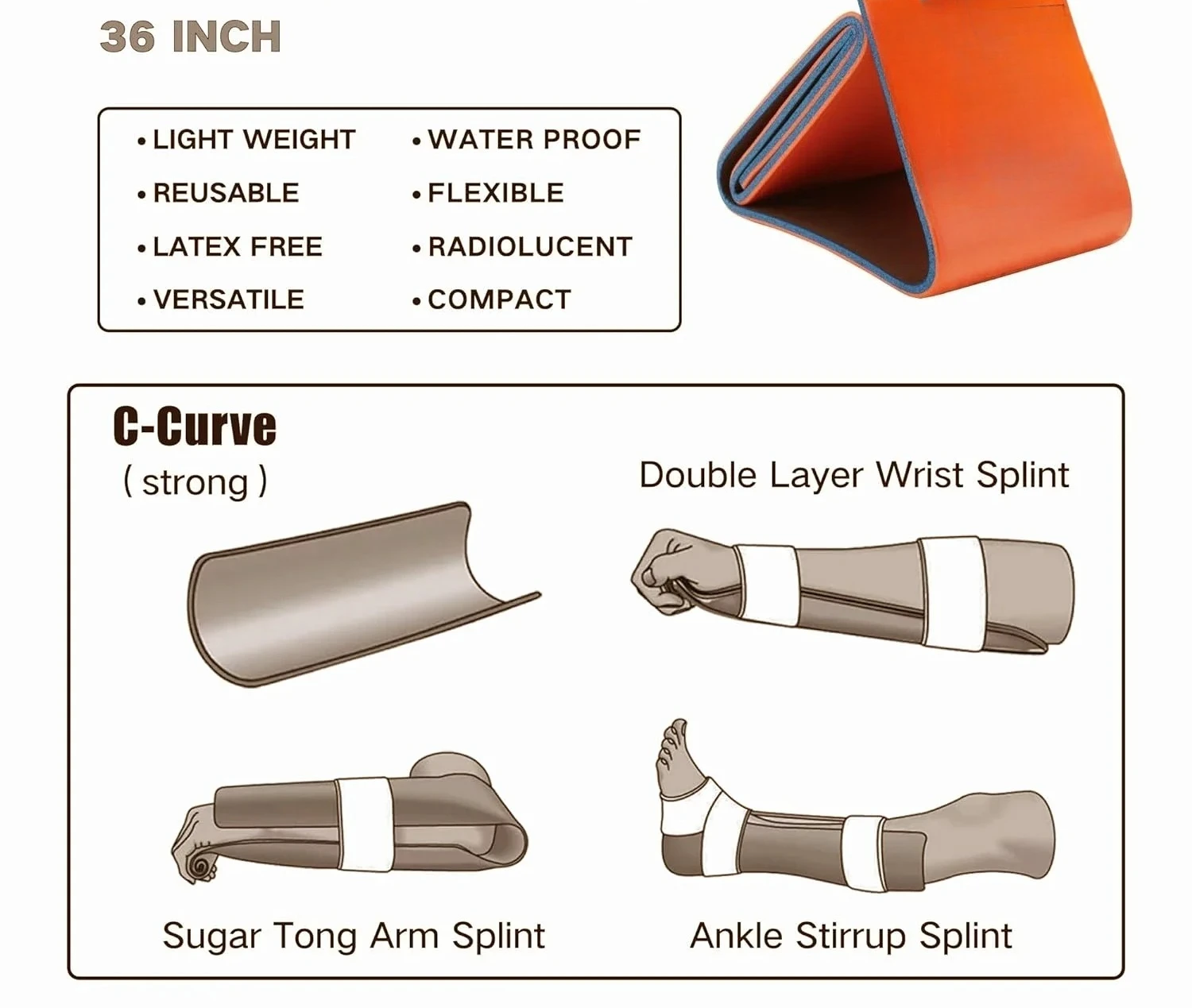 SANKE RESCUE First Aid Splint 36/18"X4.3" Wrist Thumb Support Brace Tendonitis Arthritis Thumb Protector Guard Right Left Hand image 2