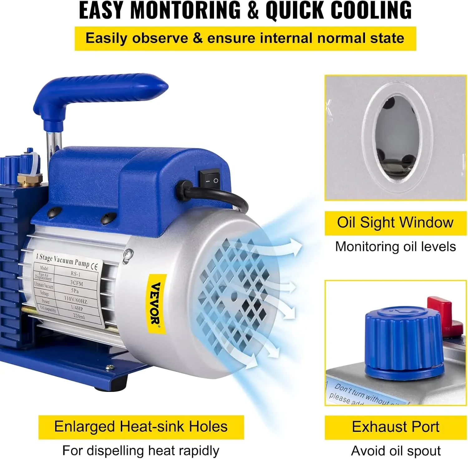 Bomba de vacío de aire de una sola etapa 3CFM 1/4HP HVAC R134a R12 R22 R410a A/C Kit de refrigeración AC colector calibre R134 puede tocar