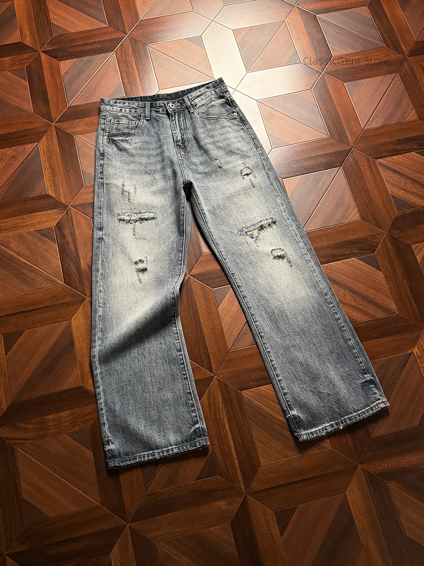 

Ripped Aesthetics, Casual and Uninhibited Street Tone 11 oz Loose Pull Jeans