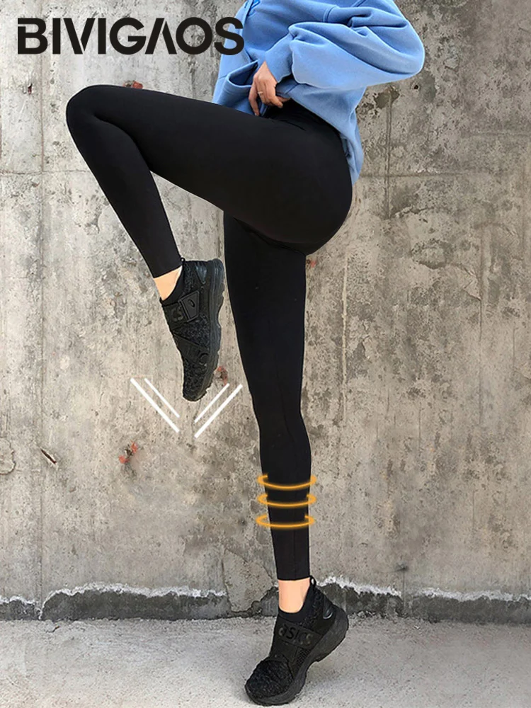 BIVIGAOS High Waist Sexy Workout Sharkskin Leggings Women Stretch Slim Sports Leggings Thin Liquid Skinny Black Fitness Leggings
