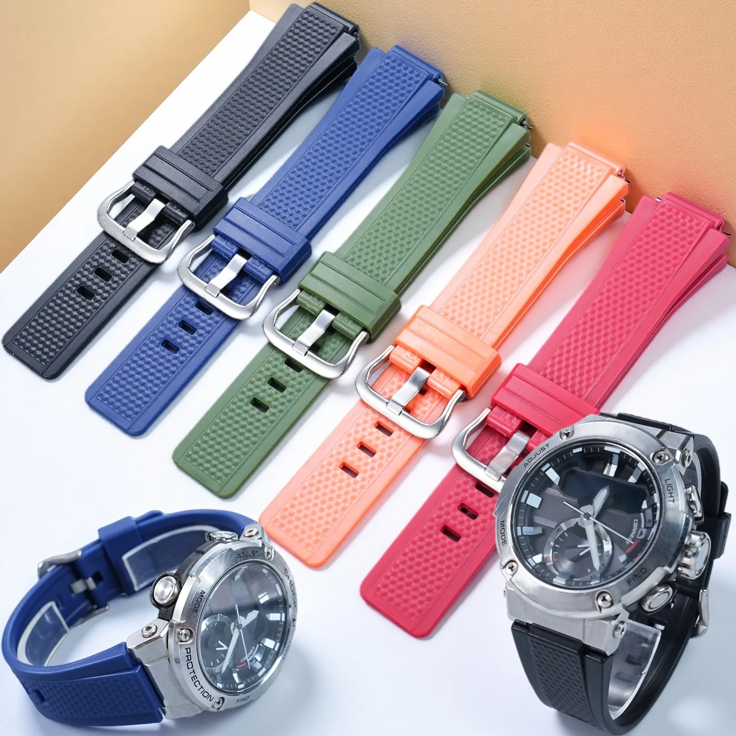 GST-B200 الراتنج حزام الساعات ل كاسيو G-SHOCK GST-B200-1A الرجال الرياضة مقاوم للماء ساعة سيليكون حزام المطاط سوار المعصم الفرقة #2