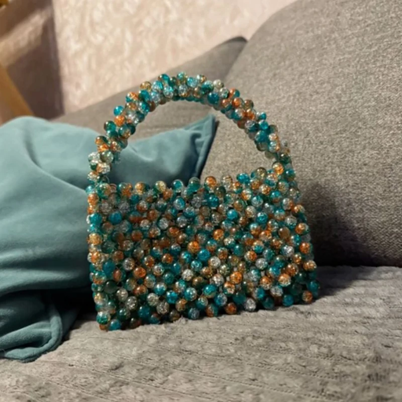

Green Colorful Acrylic Beaded Women's Bag Fashion Ins Niche Design Ladies Handbag Customizable Color Logo Banquet Party Bags