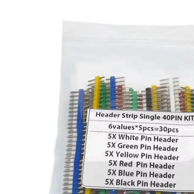 40PIN Single Row Male Header Connector Kit 2.54mm 30pcs for PCB Prototyping Breadboard Expansion and Test Fixtures