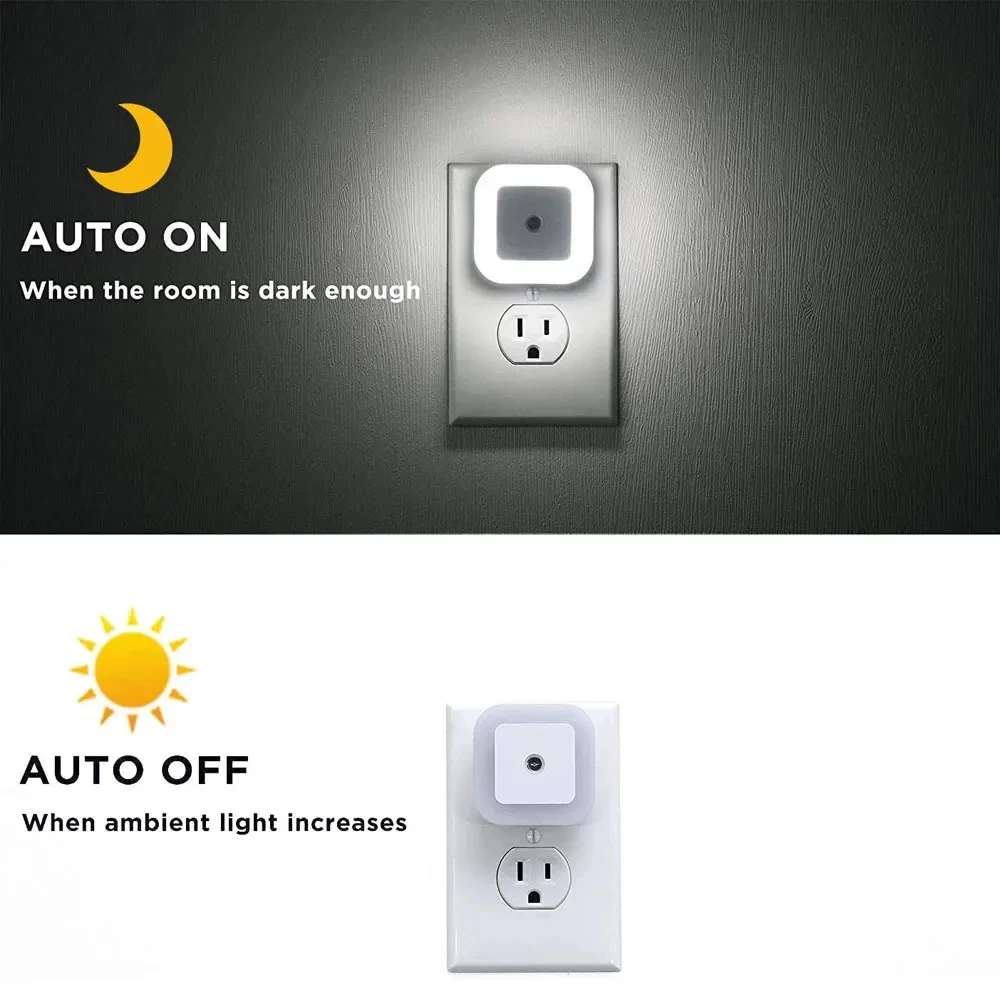 

Mini LED Night Light EU Plug in Dusk to Dawn Sensor Wall Nights Lamp Square for Bedroom Hallway Stairs Corridor 110V 220V ​