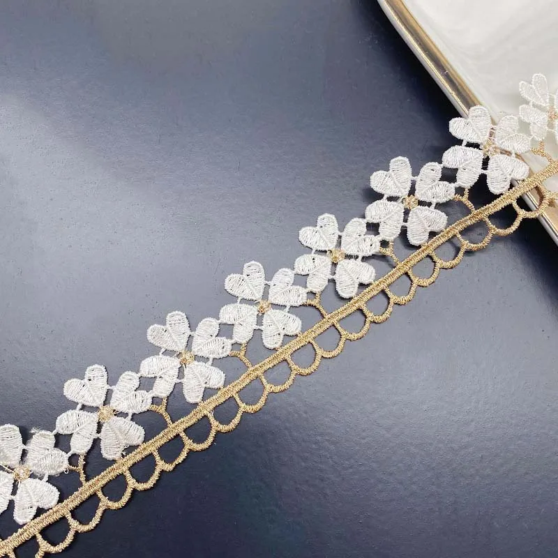 

40 ярдов водорастворимой химической полиэстеровой тесьмы с золотым цветочным узором, вышитая лента для индивидуального пошива женской вечерней одежды