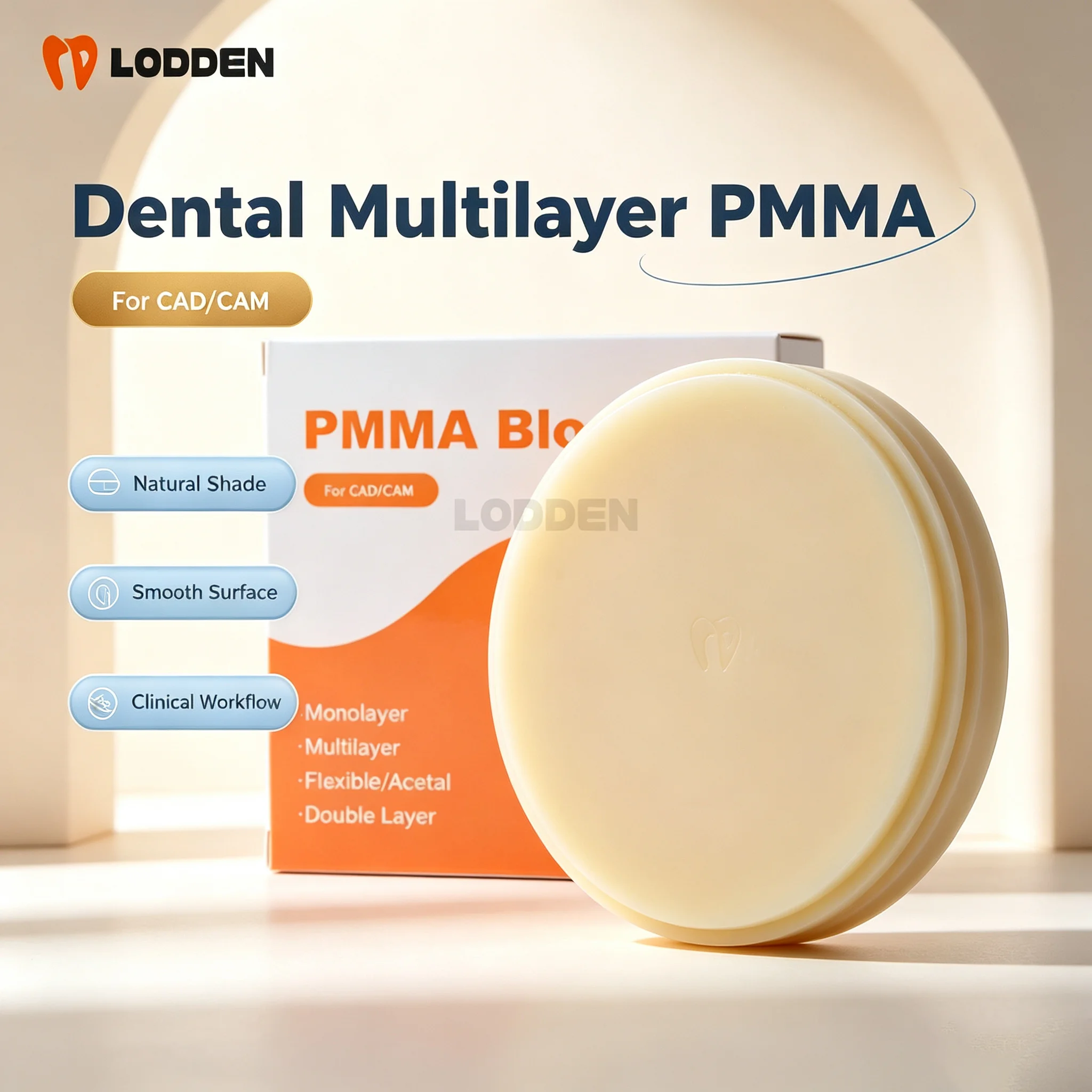 Lodden Dental Pmma Multistrato 98MM Per Materiale Da Laboratorio Dentale Sistema Di Fresatura Aperto Disco In Resina Cam/Cad Vita 16 Colori Dentista Materiale-image