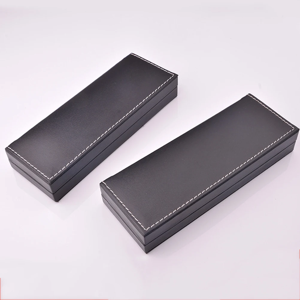 

2Pcs PU Pen Box Portable Waterproof Pencil Case Fashion Gift Box Stationery Container Black for Business School