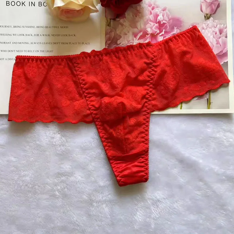 

Japanese New Men's Red Sexy Lace Thong Sissy Soft Comfortable T-back Briefs Erotic G-string lingerie Men Underwear