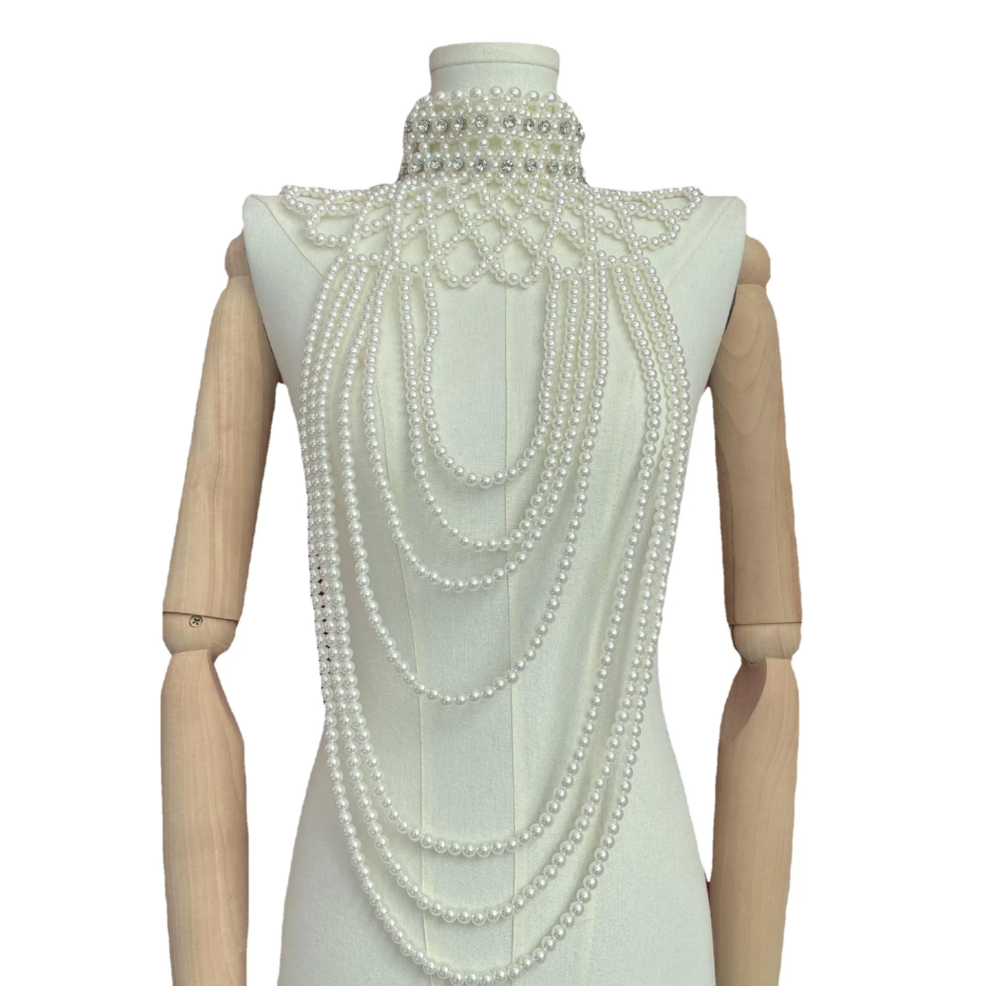 

Handmade Pearl Shawl Top Women Fashion Beaded Pearl Beading Tops Ladies Pearl Cape Smock Outwear Woman Celebrity Covery Top